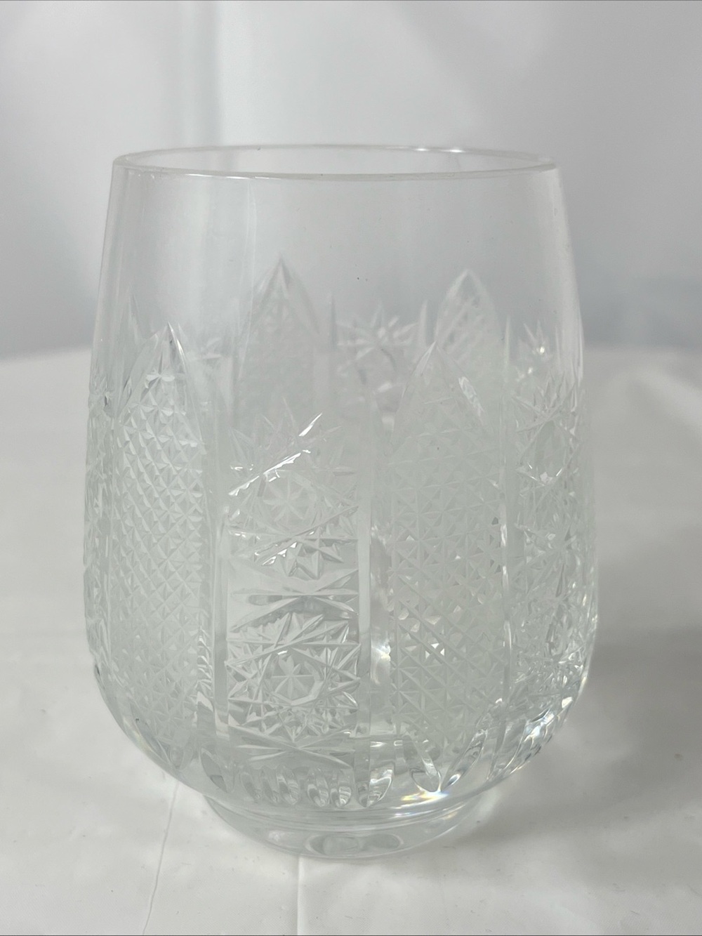 Source Unknown Clear Etched Cut Glass Stemless Wine Glass